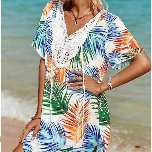 SimpleFun "Swimsuit Coverup" Lace Crochet- V Neck- Dress Beach Cover Up - Picture 12 of 15